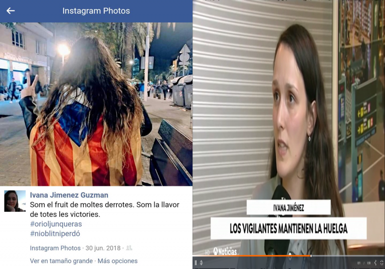 La vigilante Ivana Jiménez Guzmán que denuncia a la Guardia Civil es separatista