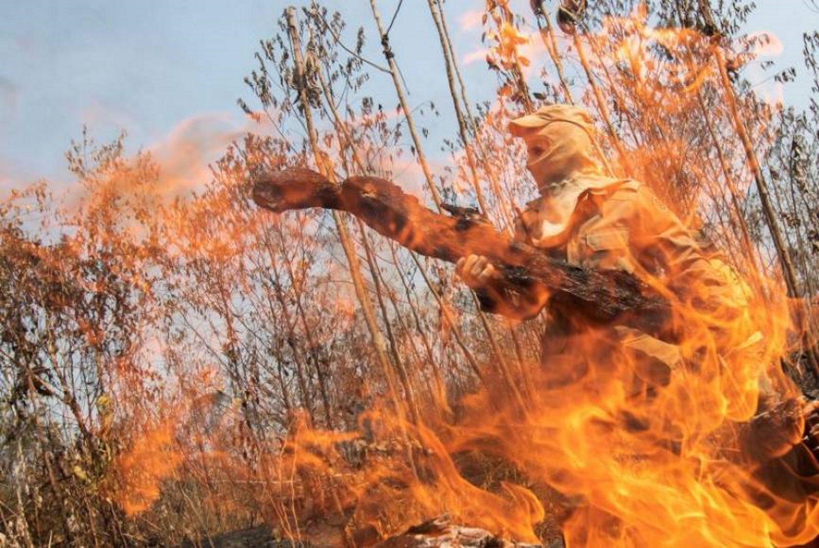 FOTOGRAFÍA. PORTO VELHO (AMAZONIA BRASILEÑA) BRASIL, 28.08.2019. Un bombero se ve tras las llamas, incendios en la selva amazónica, cerca de Porto Velho (Brasil), Mzonía. Efe