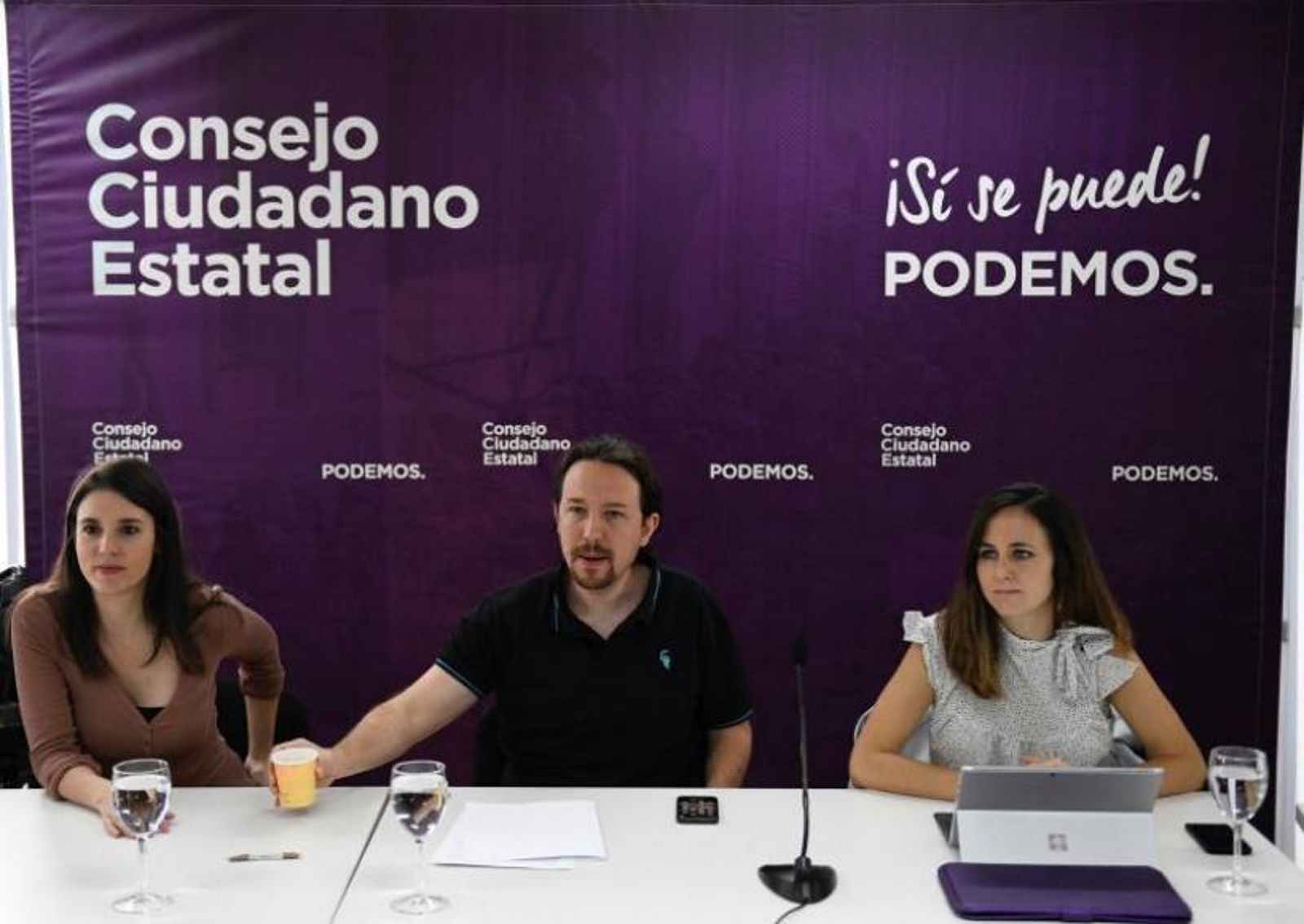 FOTOGRAFÍA. MADRID (ESPAÑA), 28.09.2019. El secretario general de Podemos, Pablo Iglesias, Irene Montero (i), Noelia Vera. Efe