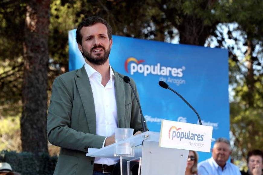 FOTOGRAFÍA. ZARAGOZA (ESPAÑA), 29.09.2019. El presidente del PP, Pablo Casado, durante su intervención este domingo en Zaragoza. efe
