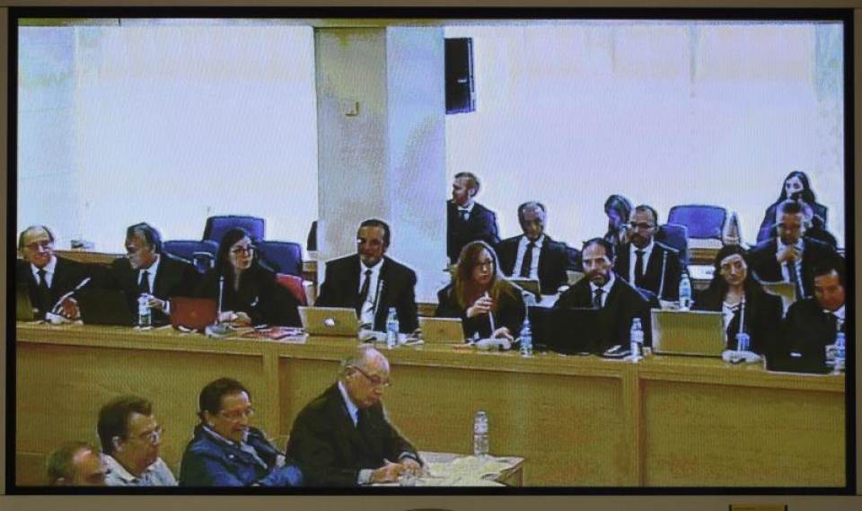 FOTOGARFÍA. MADRID (ESPAÑA), 01.10.2019. Vista del monitor habilitado en la sala de prensa de la Audiencia Nacional que facilita la señal institucional del juicio de Bankia. Efe