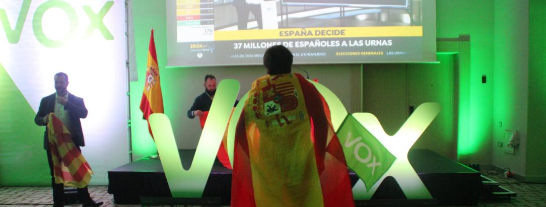FOTOGRAFÍA. HOTEL HILTON AVENIDA DIAGONAL 591 (BARCELONA), 10.11.2019. Noche electoral de VOX en Cataluña en el Hotel Hitón de Avenida Diagonal de Barcelona. Ñ Pueblo (3)