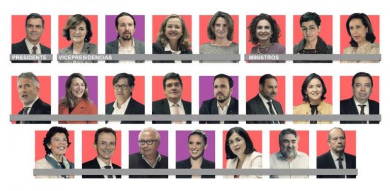 Presidente, vicepresidentes y ministros del nuevo Gobierno de coalición de España