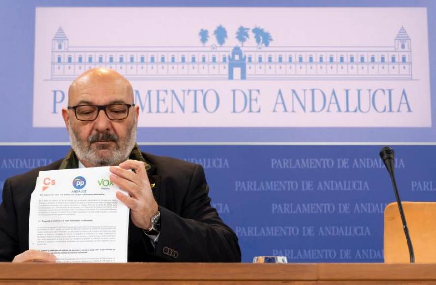 FOTOGRAFÍA. SEVILLA (ESPAÑA), 20.01.2020. El portavoz del grupo parlamentario de Vox, Alejandro Hernández, en rueda de prensa hoy en el Parlamento andaluz. ñ PUEBLO (5)