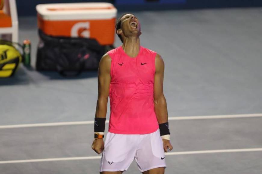 FOTOGRAFÍA. ACAPULCO (MÉXICO), 29.02.2020. El tenista español Rafael Nadal celebra su triunfo ante el búlgaro Grigor Dimitrov tras la semifinal del Abierto Mexicano de tenis. Efe