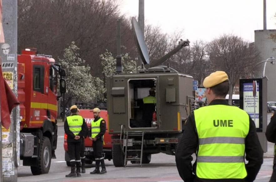 FOTOGRAFÍA. MADRID (ESPAÑA), 15.03.2020. Efectivos de la Unidad Militar de Emergencia (UME) han comenzado este domingo a realizar reconocimientos previos. efe