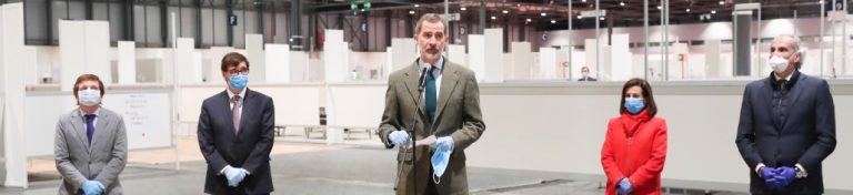 El rey con mascarilla y guantes: «IFEMA es esperanza y orgullo para la moral de España»