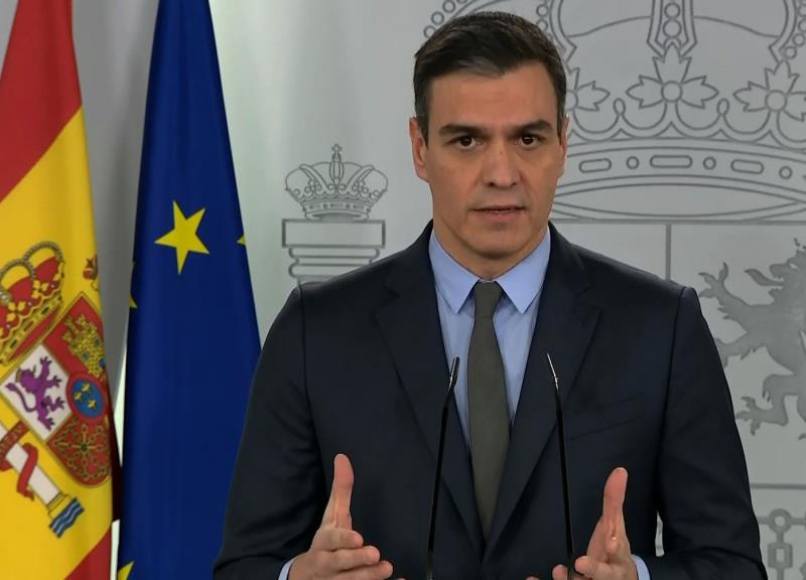 FOTOGRAFÍA. MADRID (ESPAÑA), 28.03.2020. Captura de la señal de video de La Moncloa, de la rueda de prensa este sábado del presidente del Gobierno, Pedro Sánchez. Efe