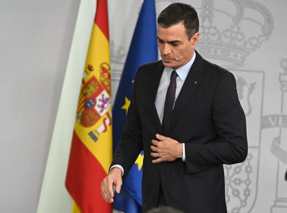 FOTOGRAFÍA. MADRID (PALACIO DEL GOBIERNO DE ESPAÑA) LA MONCLOA, AÑO 2020. El presidente del Gobierno, Pedro Sánchez, durante una rueda de prensa en el Palacio de la Moncloa. Efe