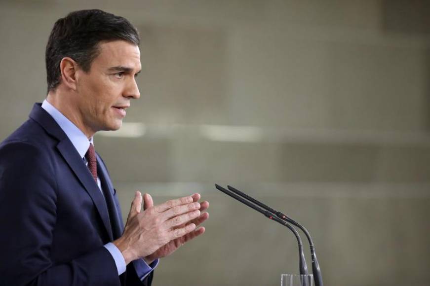 FOTOGRAFÍA. PALACIO D ELA MONCLOA (GOBIERNO DE ESPAÑA), 13.03.2020. El presidente del Gobierno, Pedro Sánchez, durante una rueda de prensa. Efe