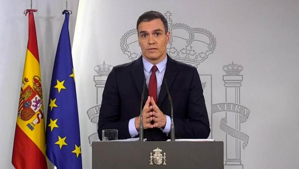 FOTOGRAFÍA. PALACIO DEL GOBIERNO DE ESPAÑA (LA MONCLOA) MADRID, 14.03.2020. Captura de vídeo del presidente del Gobierno, Pedro Sánchez. Efe
