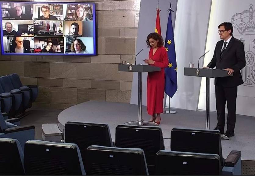 FOTOGRAFÍA. MADRID (ESPAÑA), 17.04.2020. La Moncloa de la comparecencia del ministro de Sanidad, Salvador Illa, y la portavoz del Gobierno, María Jesús Montero. Efe