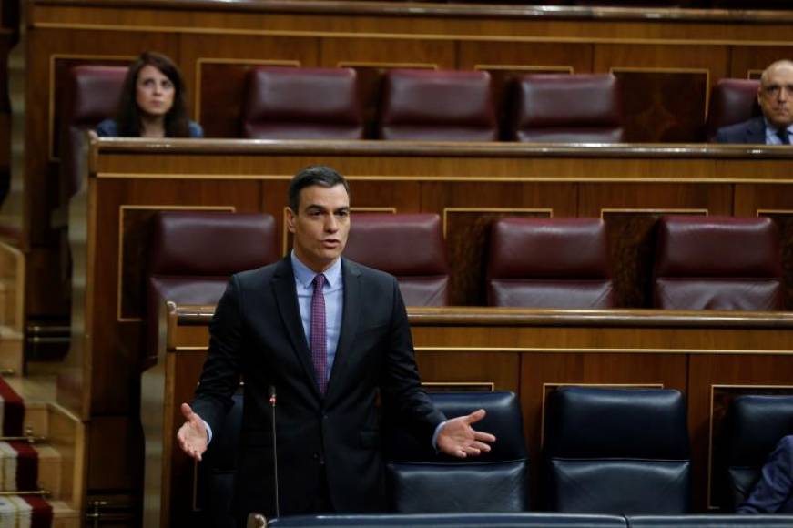 FOTOGRAFÍA. MADRID (ESPAÑA), 229.04.2020. El presidente del Gobierno, Pedro Sánchez, durante su intervención en el Pleno de control al Ejecutivo que este miércoles se celebra en el Congreso. Efe