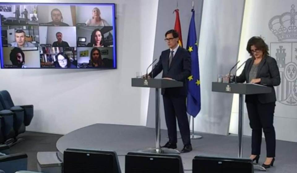 FOTOGRAFÍA. PALACIO DEL GOBIERNO DE ESPAÑA (LA MONCLOA), 26.04.2020. Captura de la señal institucional del Palacio de la Moncloa de la vicepresidenta. Efe