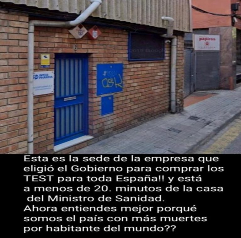 «La empresa que compró los Tests» falsos del COVID 19 está cerca de «la casa del ministro de Sanidad»