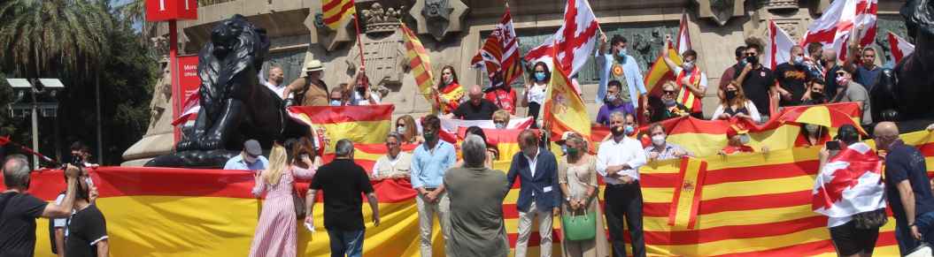 FOTOGRAFÍA. BARCELONA (ESPAÑA), 27.06.2020. Gran éxito de la «cadena humana» de VOX hoy alrededor del monumento a Cristóbal Colón en Barcelona. Ñ Pueblo (1)