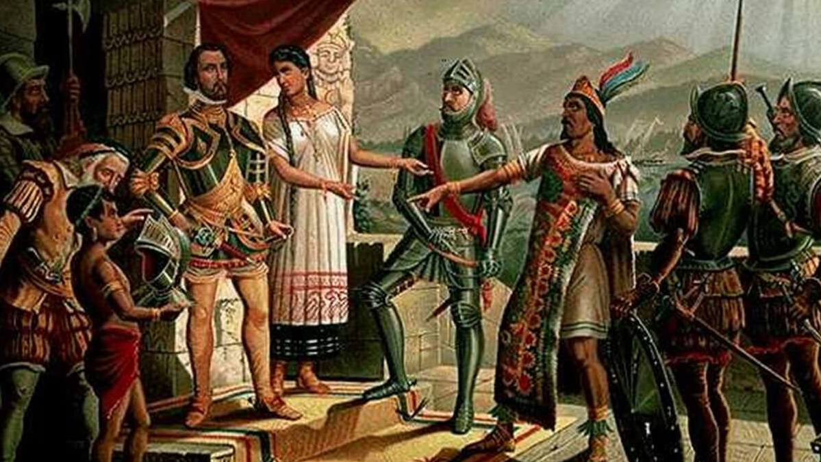 FOTOGRAFÍA. MADRID (ESPAÑA), 06.06.2020. Vista de una imagen histórica con que la tercera fuerza política española (VOX). Conquista de México. Ñ Pueblo