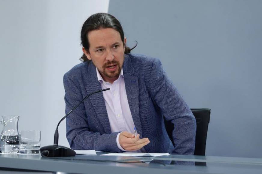 FOTOGRAFÍA. MADRID (ESPAÑA), 09.06.2020. El vicepresidente tercero del Gobierno comunista de España, Pablo Iglesias, durante la rueda de prensa posterior a la reunión. Efe