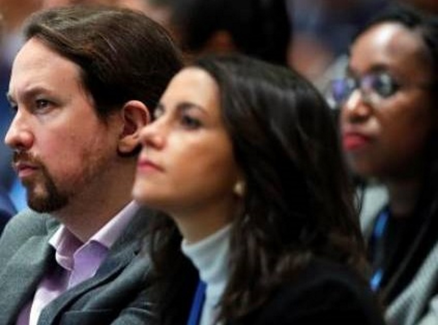 FOTOGRAFÍA. MADRID (ESPAÑA), ESPAÑA 02.12.2019. Pablo Iglesias (i), junto a la presidente de Ciudadanos (Cs) Inés Arrimadas (i). Efe
