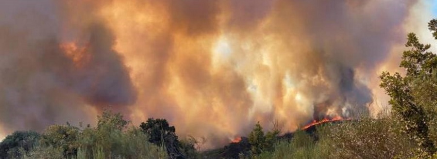 FOTOGRAFÍA. MONTERREY (ORENSE) ESPAÑA, 26.07.2020. Vista del incendio forestal declarado este viernes en Monterrey (Orense). Sxenick-Efe.
