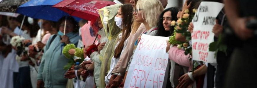 FOTOGRAFÍA. MINSK (BIELORRUSIA), 27.08.2020. Protesta este jueves, 27 de agosto de 2020, por los resultados electorales en la capital de Bielorrusia, Minsk. Efe