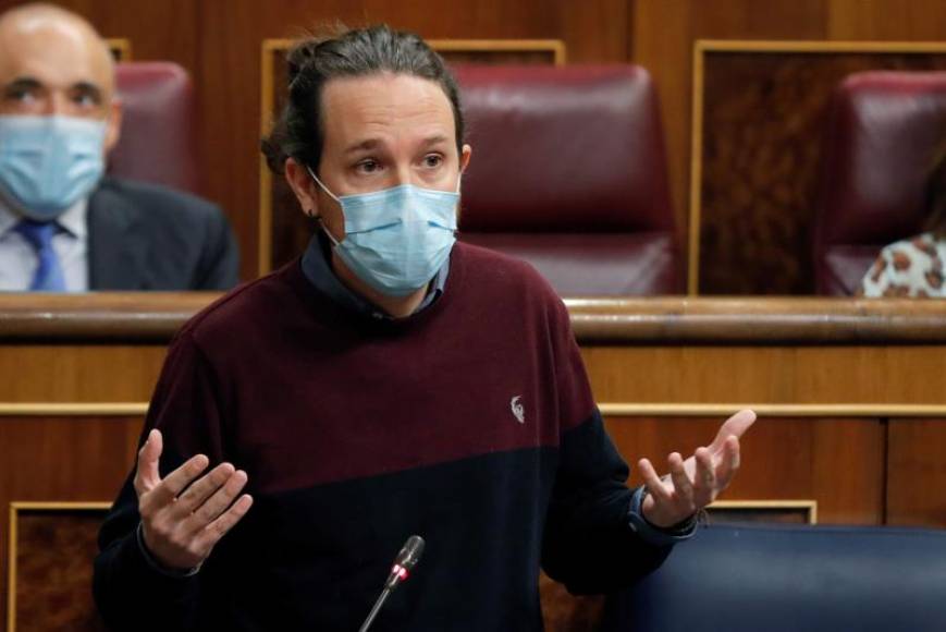 El vicepresidente segundo del Ejecutivo de coalición comunista de España, Pablo Iglesias (Podemos), durante su intervención en la sesión de control al Gobierno de coalición comunista. Efe