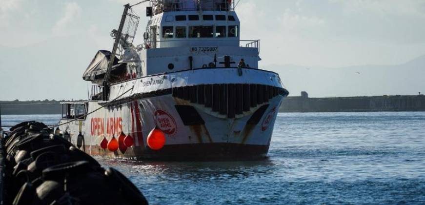 FOTOGRAFÍA. ITALIA, AÑO 2020. Vista barco taxi de la ONG de Cataluña «Open Arms», que sirve para recoger a los inmigrantes ilegales en las aguas de las costas de los países magrebíes y en el Mediterráneo para traerlos a Europa. Efe