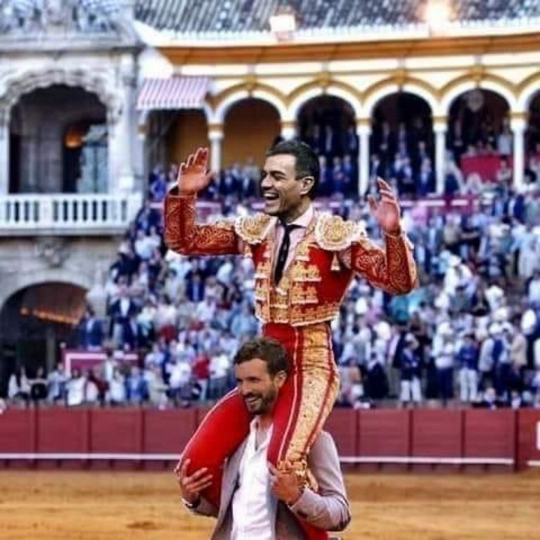 Un meme del generoso Pablo Casado (PP) saca a los hombros al diestro Sánchez (PSOE)