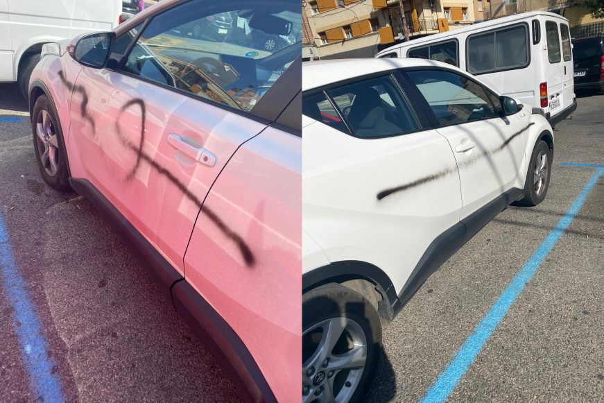 FOTOGRAFÍA. LÉRIDA (ESPAÑA), 17.10.2020. Un grupo de supuesto secesionistas atacan de nuevo al coche de Antonio López, el presidente de VOX Lérida. Ñ Pueblo