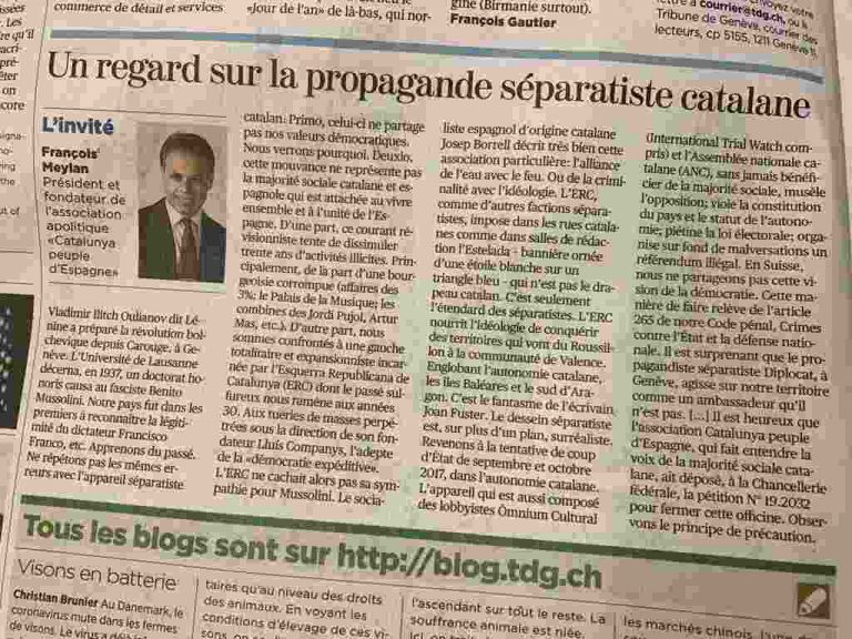 Suiza no debe ofrecerse a la propaganda de los separatistas catalanes