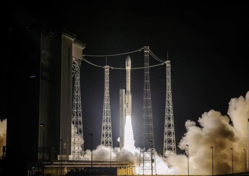 FOTOGRAFÍA. KOUROU (FRANCIA), 17.11.2020. El cohete del satélite del Reino de España, «Seosat-Ingenio», despegó según lo previsto a las 01.52 GMT desde Kourou (Francia). Efe