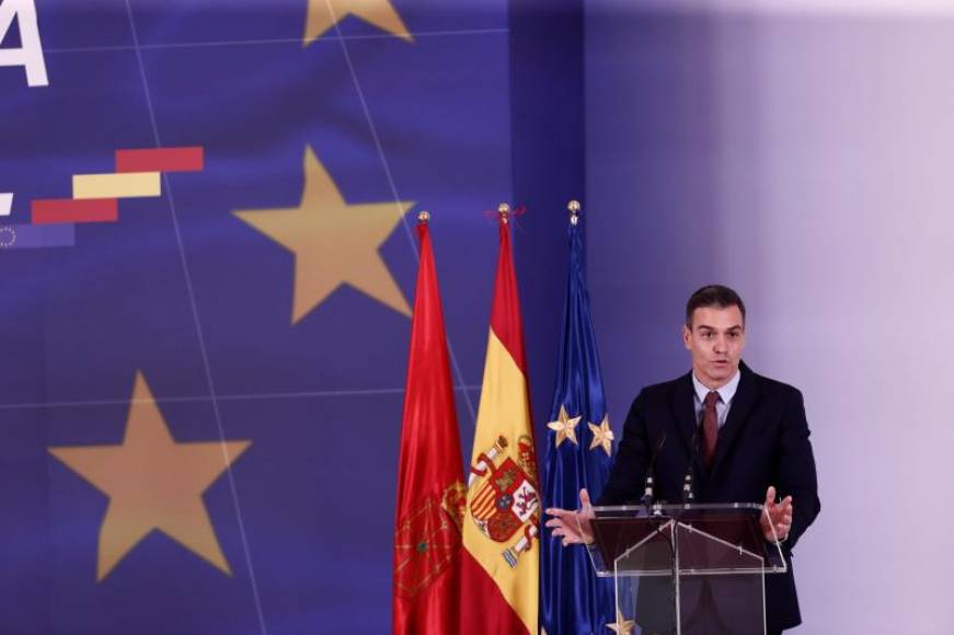 FOTOGRAFÍA. PAMPLONA (ESPAÑA), 13.11.2020. El presidente del Gobierno coalición socioseparatista de España, Pedro Sánchez (PSOE), durante su intervención. Efe