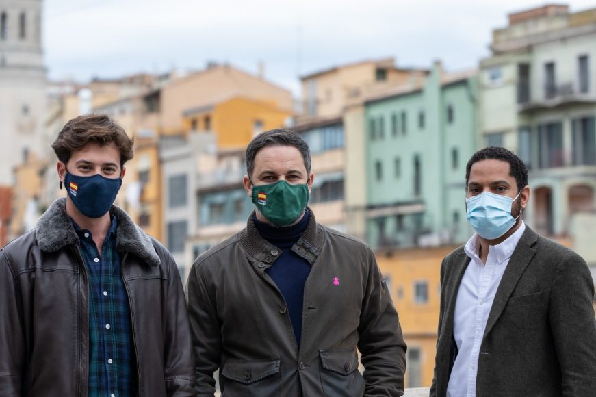 FOTOGRAFÍA. GERONA (ESPAÑA), 30.01.2021. El candidato de VOX a la presidencia de la Generalidad de Cataluña, Garriga, Abascal y Tarradas. Ñ Pueblo (1)