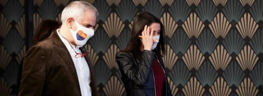 FOTOGRAFÍA. BARCELONA (ESPAÑA), 14.02.2021. El candidato a la presidencia de la Generalitat por Ciudadanos Carlos Carrizosa (i) e Inés Arrimadas. Efe