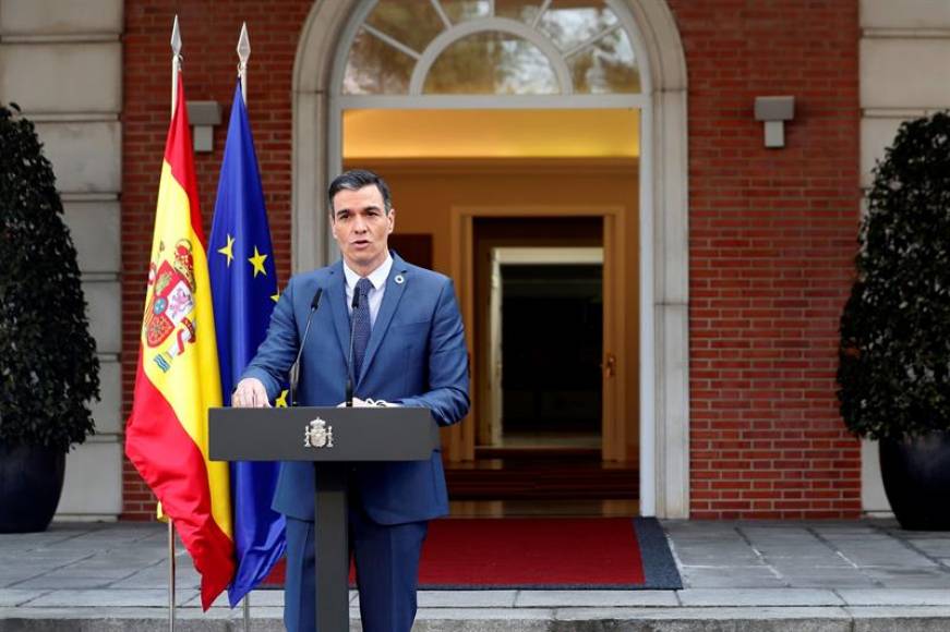 FOTOGRAFÍA. MADRID (ESPAÑA), 26.02.2021. El presidente del Gobierno, Pedro Sánchez durante la rueda de prensa en el Palacio de la Moncloa. Efe (1)