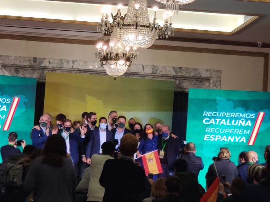 FOTOGRAFÍA. HOTEL AVENIDA PALACE DE BARCELONA (BARCELONA) ESPAÑA, 14.02.2021. VOX irrumpe con fuerza en el Parlamento de Cataluña con 11 escaño a la espera del voto por correo que podría aumentar ese número histórico. (Ñ Pueblo).