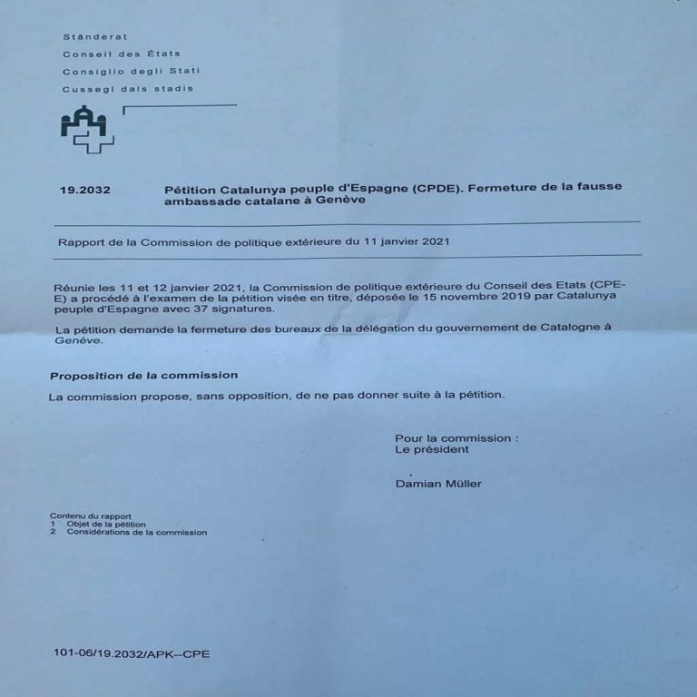 Documento| Cierre de la falsa embajada del separatismo en Ginebra (Suiza)
