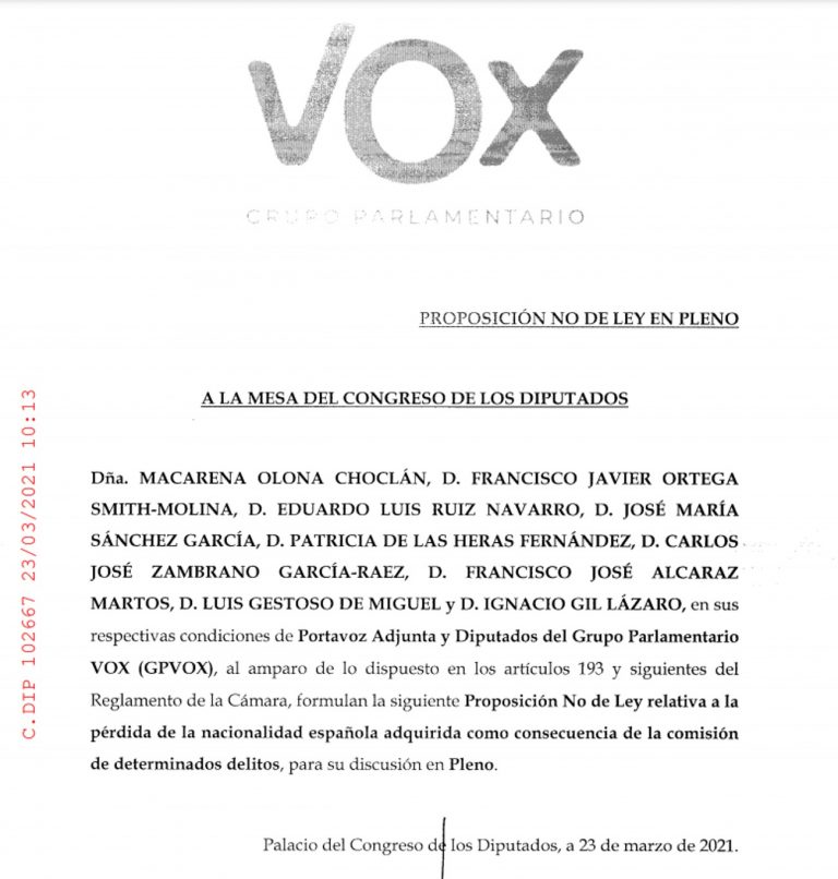 Una propuesta de VOX exige la «pérdida de nacionalidad española» para inmigrantes «condenados por terrorismo, altercados y traición»