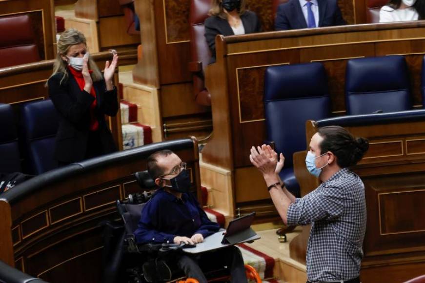 FOTOGRAFÍA. MADRID (ESPAÑA), 24.03.2021. La cruzada socioseparatistaetarra (PSOE, ERC, Podemos, JxCAT y Bildu) se pone en pie para despedirse de Pablo Iglesias. Efe