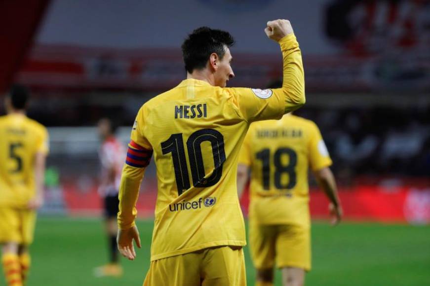FOTOGRAFÍA. SEVILLA (ESPAÑA), 17.04.2021. El delantero argentino del FC Barcelona, Leo Messi, celebra uno de los goles conseguidos en la final de la Copa del Re,. Efe