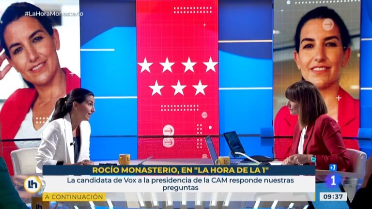 La candidata de VOX al 4M Rocío Monasterio: «Los españoles tienen que elegir si quieren políticos colocados con sueldos de 100.000 euros al año o pensiones o ayudas»