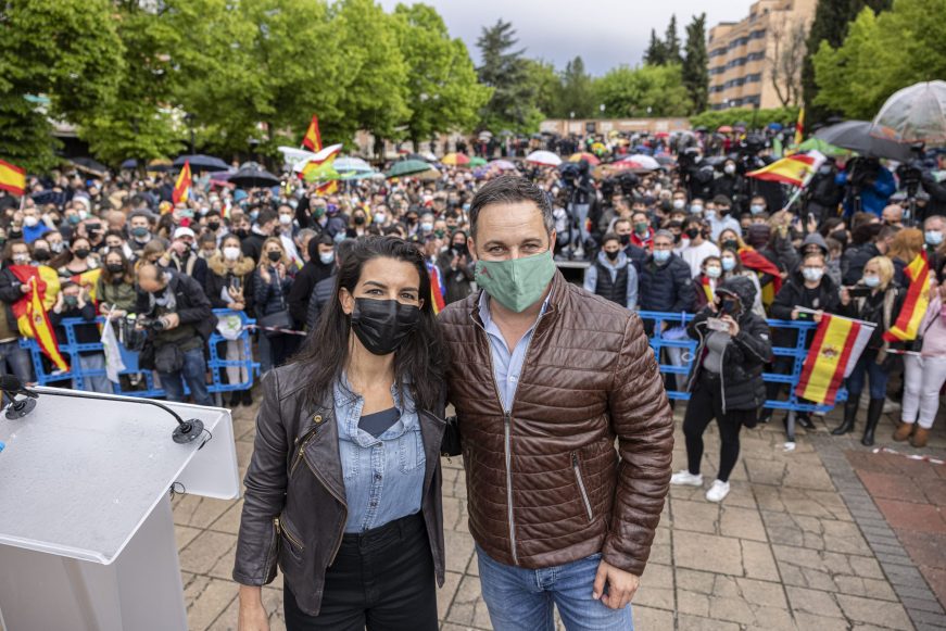FOTOGRAFÍA. VALDEMORO (MADRID) ESPAÑA, 27.04.2021. Mitin de las elecciones madrileñas del 4 de mayo de VOX. Ñ pueblo