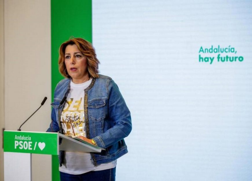 FOTOGRAFÍA. SEVILLA (ESPAÑA), 06.05.2021. La secretaria general del PSOE andaluz, Susana Díaz, durante la rueda de prensa. Efe