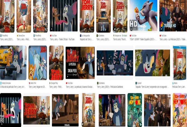 FOTOGRAFÍA. BARCELONA (REINO DE ESPAÑA), 24 DE AGOSTO DE 2024. Los dibujos animados como herramienta de destrucción social.- Detalle de de un combo de fotografías de una captura pantalla de "Tom & Jerry"​ o "Tom & Jerry: The Movie"​, una película estadounidense de 2021 de comedia de acción en vivo/animada por computadora basada en los personajes de dibujos animados y la serie de cortometrajes animados del mismo nombre creado por William Hanna y Joseph Barbera, en una página de búsqueda por imágenes de Google. Lasvocesdelpueblo (Ñ Pueblo)