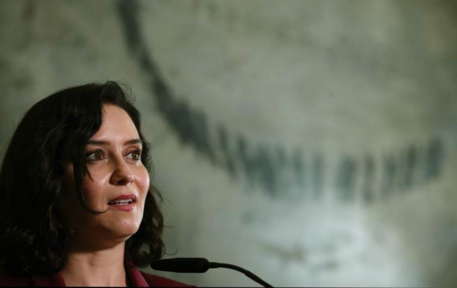 FOTOGRAFÍA. MADRID (ESPAÑA), 14.06.2021. La presidente madrileña en funciones, Isabel Díaz Ayuso, tras una reunión con la presidenta de la Asamblea de Madrid, María Eugenia Carballedo,'. Efe