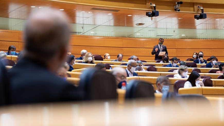 FOTOGRAFÍA. MADRID (ESPAÑA), 22.06.2021. El senador de VOX por Andalucía, Jacobo González-Robatto, pregunta a Juan Carlos Campo. Ñ pueblo