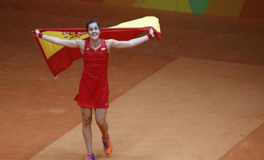 FOTOGRAFÍA. RÍO DE JANEIRO 8BRASIL), 23.08.2016. La española Carolina Marín celebra el oro en la final de bádminton de los Juegos Olímpicos Río 2016. Efe