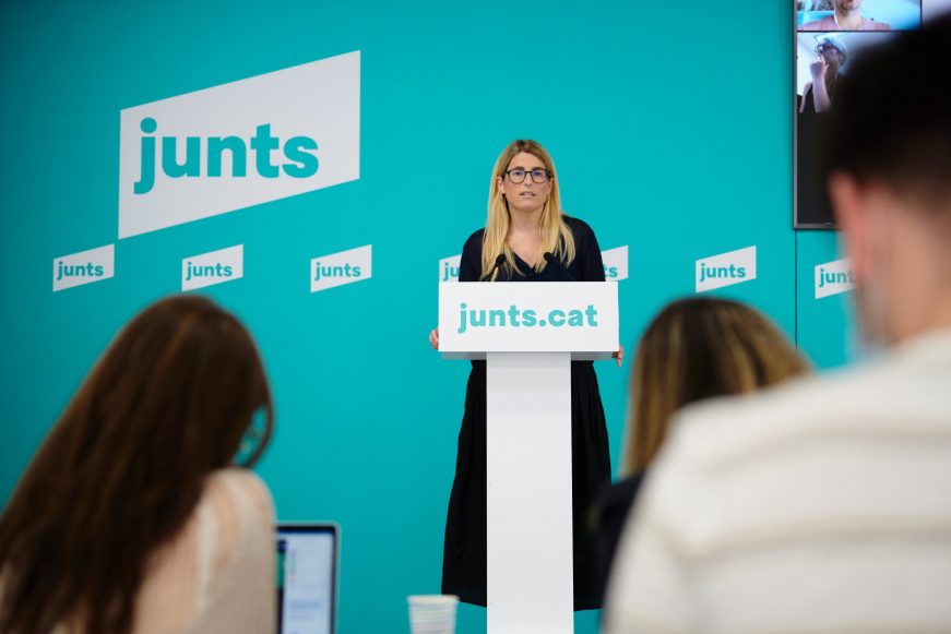 FOTOGRAFÍA. BARCELONA (ESPAÑA), 05.07.2021. La vicepresidente de (JxCat), Elsa Artadi Vila, en una rueda de prensa telemática. Ñ Pueblo (1)
