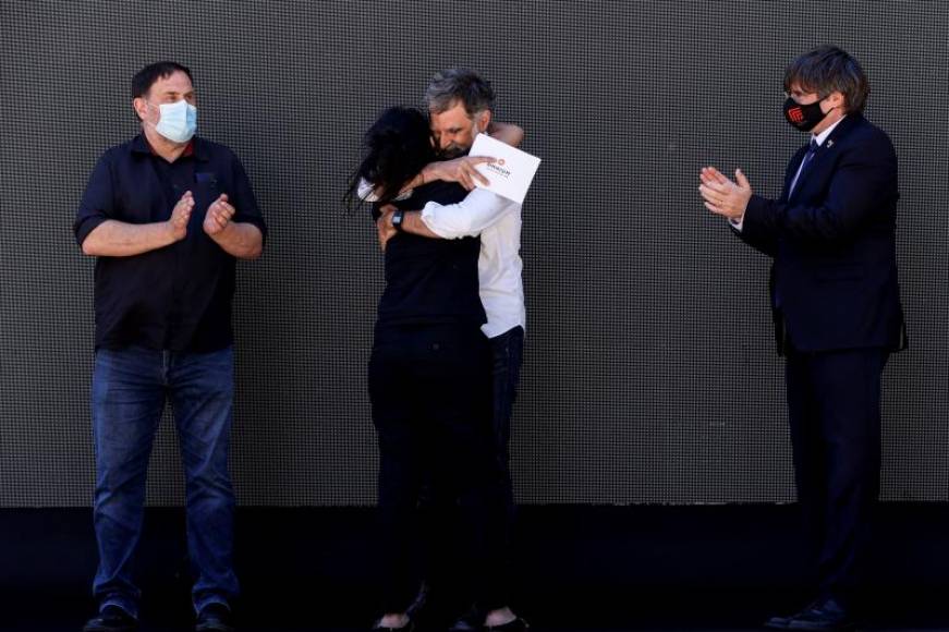 FOTOGRAFÍA. ELNA (FRANCIA9, 16.07.2021. Oriol Junqueras (i), Carles Puigdemont (d), Jordi Cuixart(c), Anna gabriel Sabaté (c). Efe