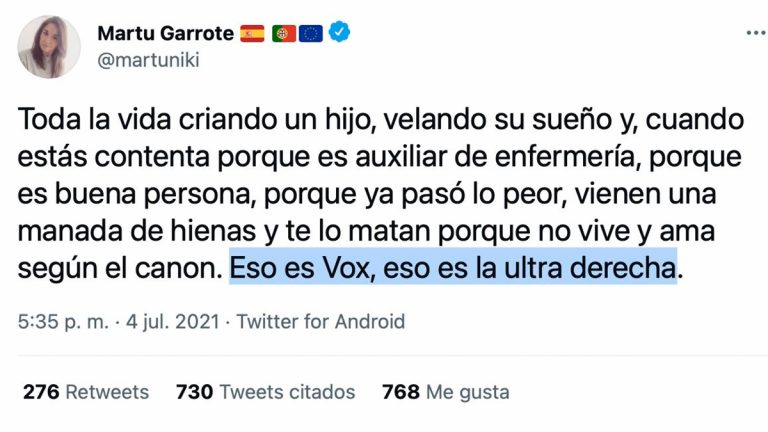 VOX se querella contra Marta María Garrote Cerrato por vincular a VOX con el brutal asesinato Samuel Luiz